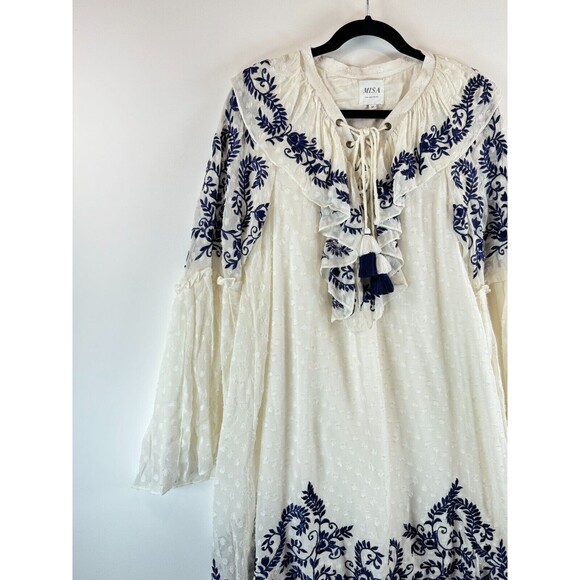 Misa Womens Dress White Mini Ruffle Embroidered Flare Cottagecore Boho Medium - Picture 4 of 8